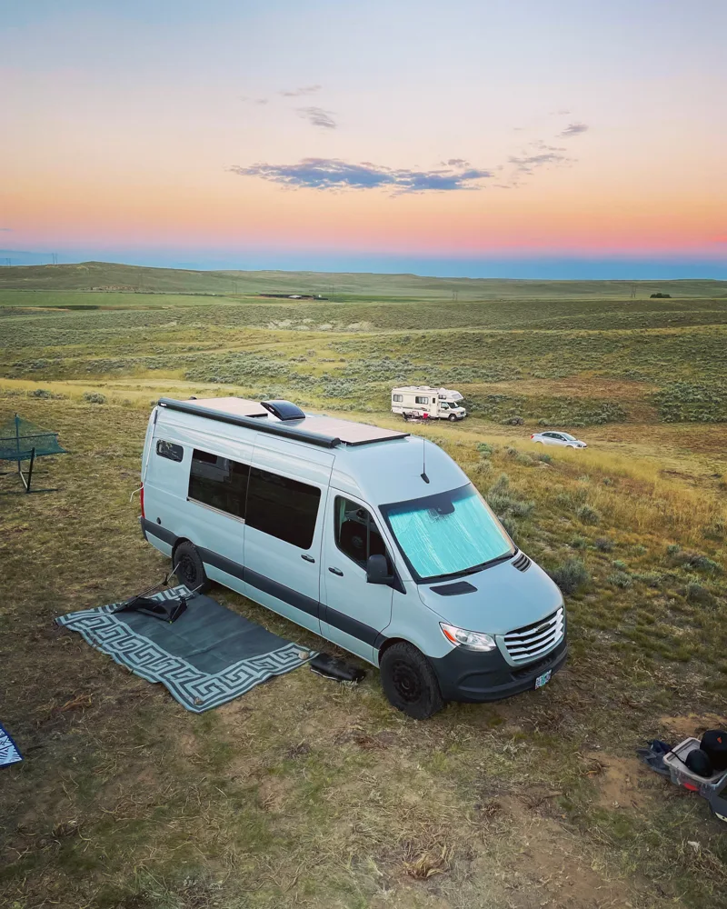 Overhead view of Pebbles set up at camp